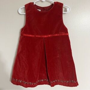 Girls Vintage Oshkosh Red‎ Velvet Embroidered Sleeveless Dress Size 36 Months
